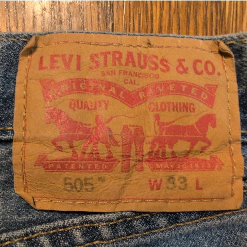 Levis 505 Mens Medium Wash Red Tab Denim Jorts Bermuda Shorts Blue Size 33‎